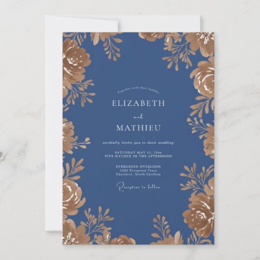 Invitation Mariage Eucalyptus Feuillage Or Acier (Devant)