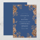 Invitation Mariage Eucalyptus Feuillage Or Acier (Devant / Derrière)