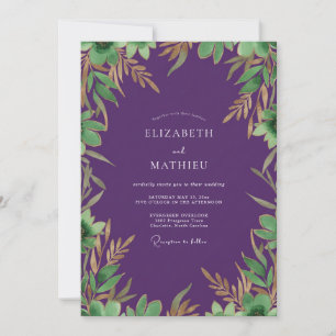 Invitation Mariage Eucalyptus Feuillage Or Améthyste