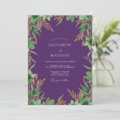 Invitation Mariage Eucalyptus Feuillage Or Améthyste (Debout devant)