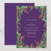 Invitation Mariage Eucalyptus Feuillage Or Améthyste (Devant / Derrière)