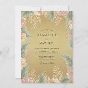 Invitation Mariage Eucalyptus Feuillage Or Antique