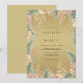 Invitation Mariage Eucalyptus Feuillage Or Antique (Devant / Derrière)