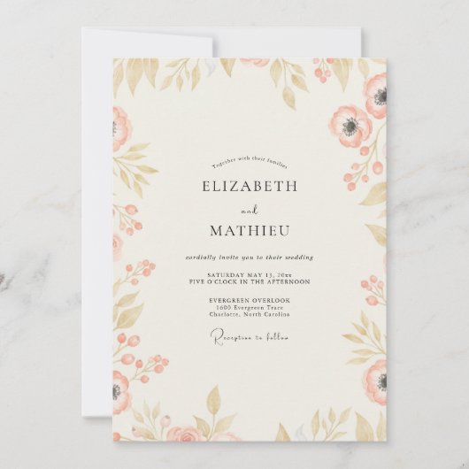 Invitation Mariage Eucalyptus Feuillage Or Champagne (Devant)