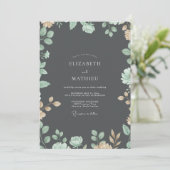 Invitation Mariage Eucalyptus Feuillage Or Charbon (Debout devant)