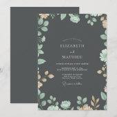 Invitation Mariage Eucalyptus Feuillage Or Charbon (Devant / Derrière)