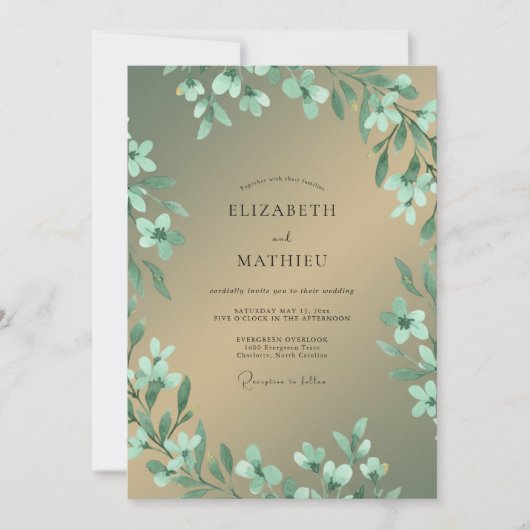 Invitation Mariage Eucalyptus Feuillage Or Menthe (Devant)