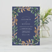 Invitation Mariage Eucalyptus Feuillage Or Saphir (Debout devant)