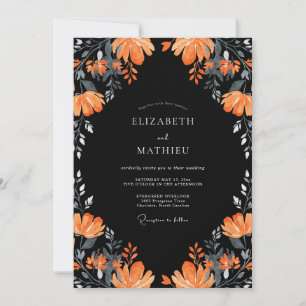 Invitation Mariage Eucalyptus Feuillage Orange Noir