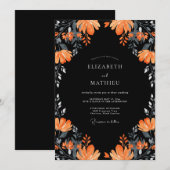 Invitation Mariage Eucalyptus Feuillage Orange Noir (Devant / Derrière)