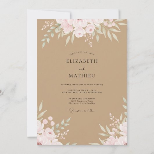 Invitation Mariage Eucalyptus Feuillage Pêche de Sable (Devant)