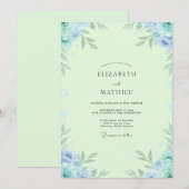 Invitation Mariage Eucalyptus Feuillage Pervenche Menthe (Devant / Derrière)