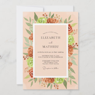 Invitation Mariage Eucalyptus Feuillage Rouille Abricot