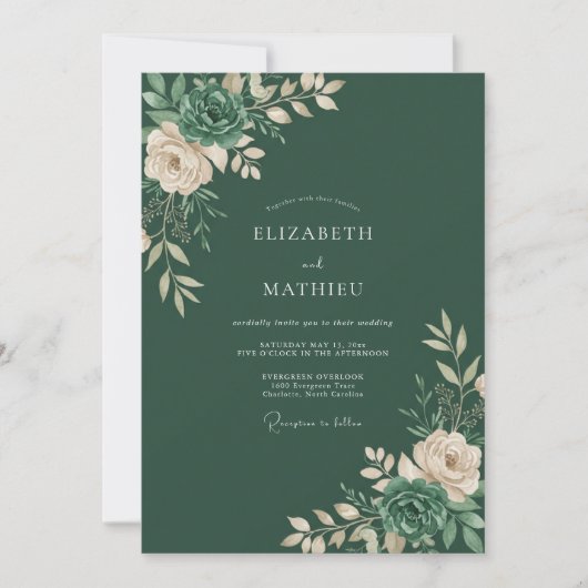 Invitation Mariage Eucalyptus Feuillage Succulent de Forêt (Devant)