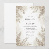 Invitation Mariage Eucalyptus Feuillage Taupe (Devant / Derrière)