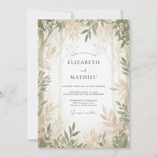Invitation Mariage Eucalyptus Feuillage Taupe Olive (Devant)
