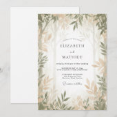 Invitation Mariage Eucalyptus Feuillage Taupe Olive (Devant / Derrière)