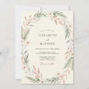 Invitation Mariage Eucalyptus Feuillage Terre Cuite Poussiére