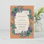 Invitation Mariage Eucalyptus Feuillage Terre Cuite Prune (Debout devant)
