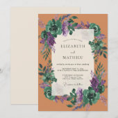 Invitation Mariage Eucalyptus Feuillage Terre Cuite Prune (Devant / Derrière)