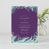 Invitation Mariage Eucalyptus Feuillage Tropical prune (Debout devant)
