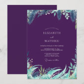 Invitation Mariage Eucalyptus Feuillage Tropical prune (Devant / Derrière)