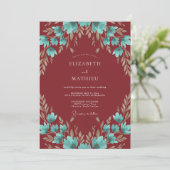 Invitation Mariage Eucalyptus Feuillage Turquoise Bourgogne (Debout devant)