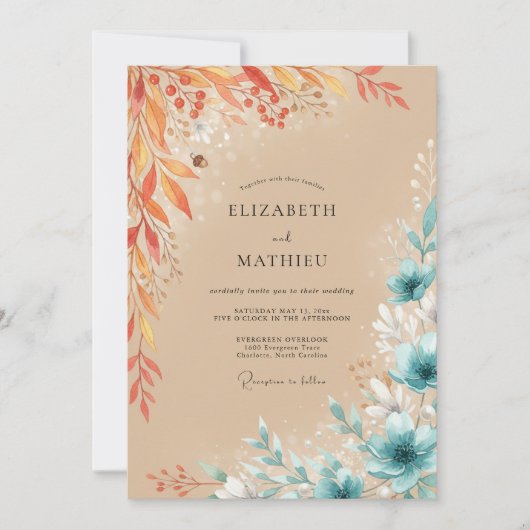 Invitation Mariage Eucalyptus Feuillage Turquoise Terracotta (Devant)