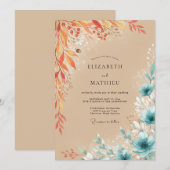 Invitation Mariage Eucalyptus Feuillage Turquoise Terracotta (Devant / Derrière)