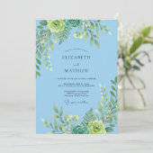 Invitation Mariage Eucalyptus Feuillage Vert Menthe Ciel (Debout devant)