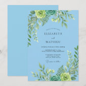 Invitation Mariage Eucalyptus Feuillage Vert Menthe Ciel (Devant / Derrière)