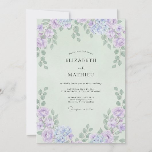 Invitation Mariage Eucalyptus Feuillage Violet Menthe (Devant)