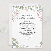 Invitation Mariage Eucalyptus Feuilles Et Fleurs Roses (Devant)
