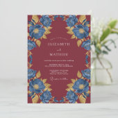 Invitation Mariage Eucalyptus Fleur Cobalt Bordeaux (Debout devant)