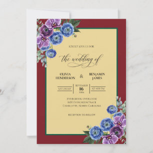 Invitation Mariage Eucalyptus Fleur d'Améthyste Rouge Cramois