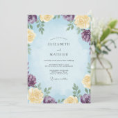 Invitation Mariage Eucalyptus Fleur Violette Azurée (Debout devant)