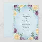 Invitation Mariage Eucalyptus Fleur Violette Azurée (Devant / Derrière)