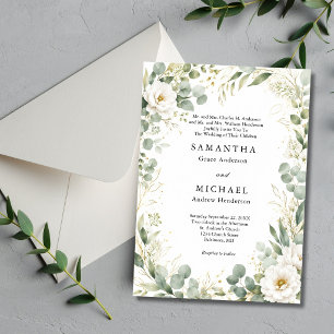 Invitation Mariage Eucalyptus Floral Blanc Noms des Deux Pare
