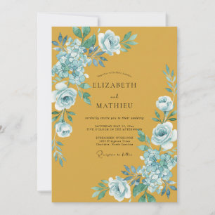 Invitation Mariage Eucalyptus Foliage Bleuet Moutarde