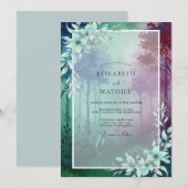 Invitation Mariage Eucalyptus Forêt Violet Turquoise (Devant / Derrière)