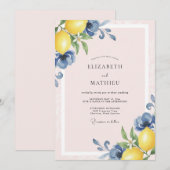 Invitation Mariage Eucalyptus Fruit Citron Azur (Devant / Derrière)