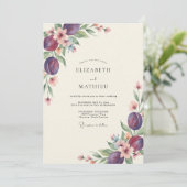 Invitation Mariage Eucalyptus Fruit de Prunier Rouge Foncé (Debout devant)