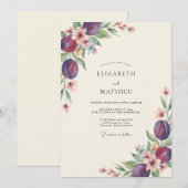 Invitation Mariage Eucalyptus Fruit de Prunier Rouge Foncé (Devant / Derrière)