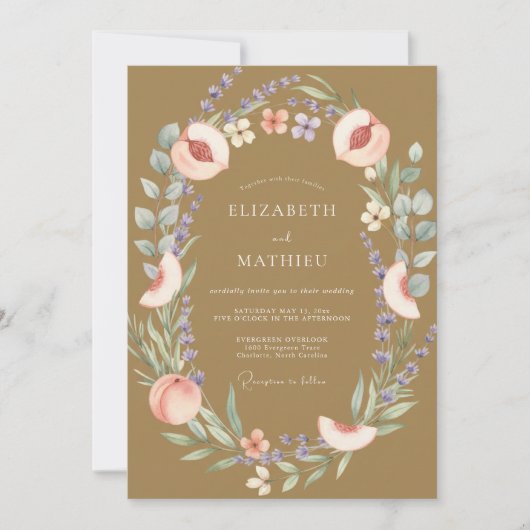 Invitation Mariage Eucalyptus Fruit Peche Dor (Devant)