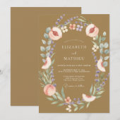 Invitation Mariage Eucalyptus Fruit Peche Dor (Devant / Derrière)