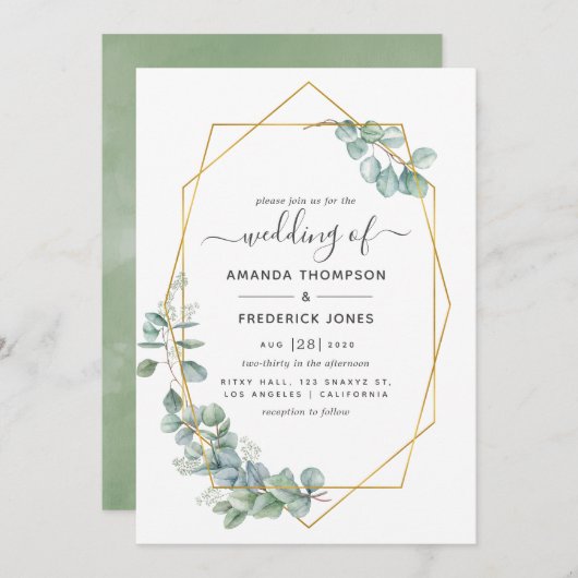 Invitation Mariage Eucalyptus géométrique (Devant / Derrière)