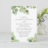 Invitation Mariage Eucalyptus Green Gold Watercolor (Debout devant)