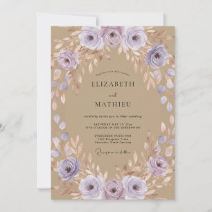 Invitation Mariage Eucalyptus Gris Feuillage Lilas Beige