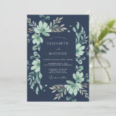 Invitation Mariage Eucalyptus Gris Feuillage Menthe de Minuit (Debout devant)