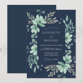 Invitation Mariage Eucalyptus Gris Feuillage Menthe de Minuit (Devant / Derrière)